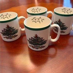Spode Green and White Christmas Tree Mugs - Set of 4